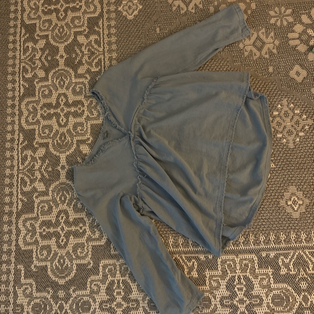 Aerie Frayed Edge Gray Top